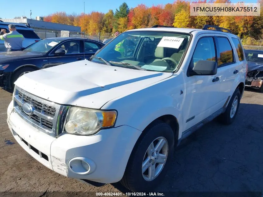 2008 Ford Escape Hybrid VIN: 1FMCU59H08KA75512 Lot: 40624401