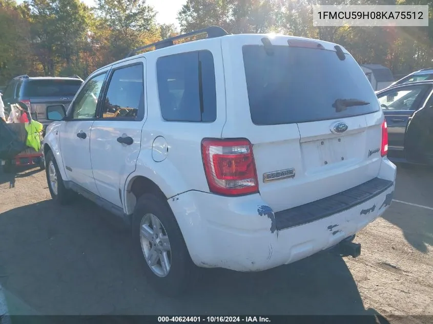 2008 Ford Escape Hybrid VIN: 1FMCU59H08KA75512 Lot: 40624401