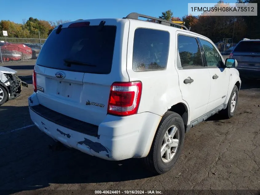 2008 Ford Escape Hybrid VIN: 1FMCU59H08KA75512 Lot: 40624401