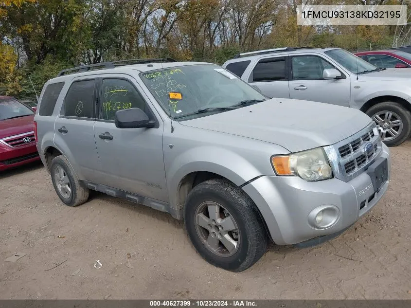 2008 Ford Escape Xlt VIN: 1FMCU93138KD32195 Lot: 40627399