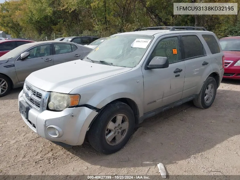 2008 Ford Escape Xlt VIN: 1FMCU93138KD32195 Lot: 40627399