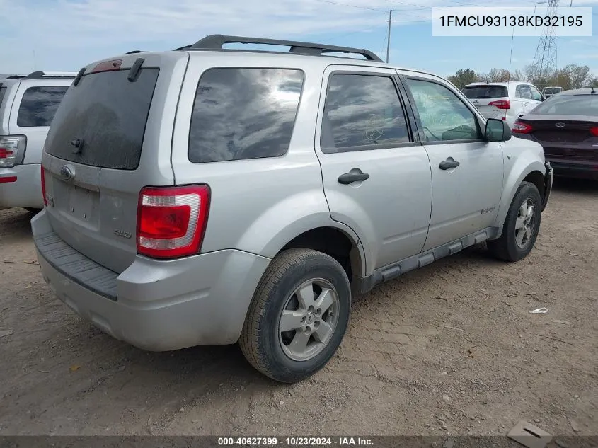 2008 Ford Escape Xlt VIN: 1FMCU93138KD32195 Lot: 40627399