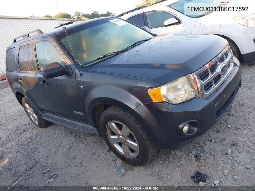 2008 Ford Escape Xlt VIN: 1FMCU03138KC17592 Lot: 40649765