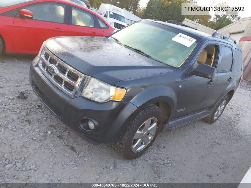 2008 Ford Escape Xlt VIN: 1FMCU03138KC17592 Lot: 40649765