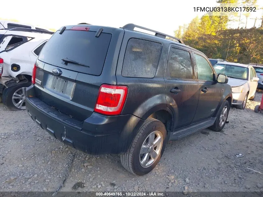 2008 Ford Escape Xlt VIN: 1FMCU03138KC17592 Lot: 40649765