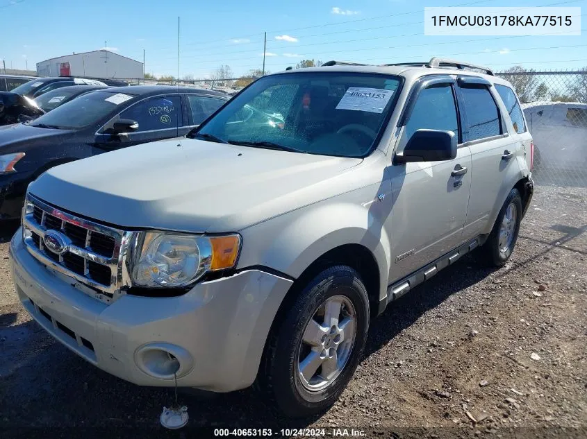 2008 Ford Escape Xlt VIN: 1FMCU03178KA77515 Lot: 40653153