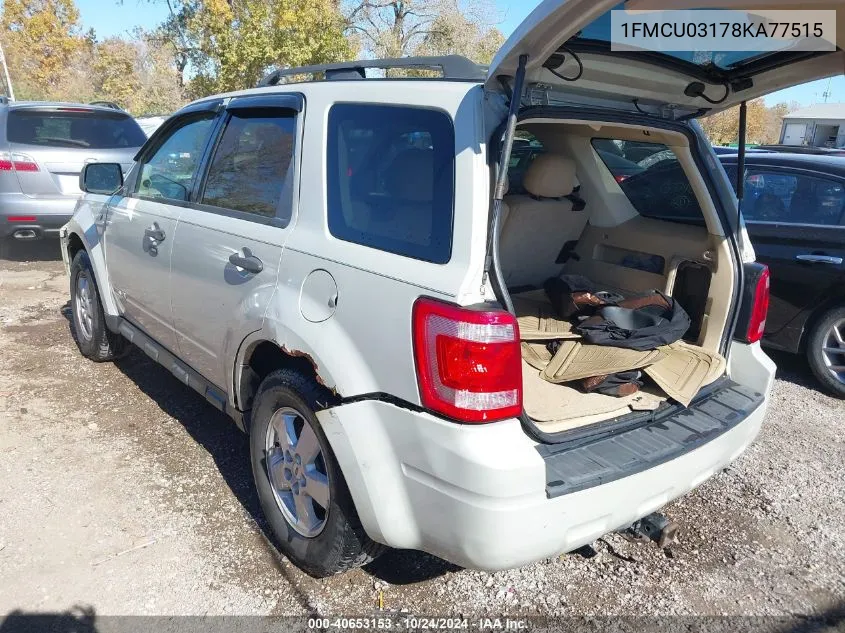 2008 Ford Escape Xlt VIN: 1FMCU03178KA77515 Lot: 40653153