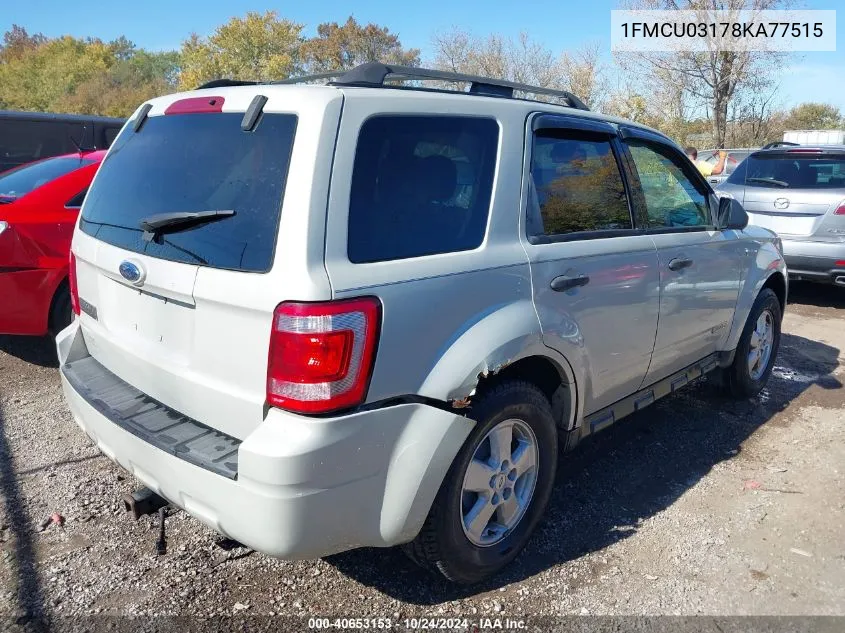 2008 Ford Escape Xlt VIN: 1FMCU03178KA77515 Lot: 40653153