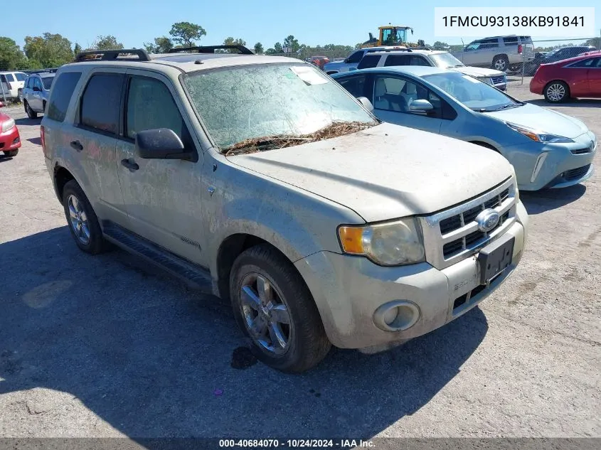 2008 Ford Escape Xlt VIN: 1FMCU93138KB91841 Lot: 40684070