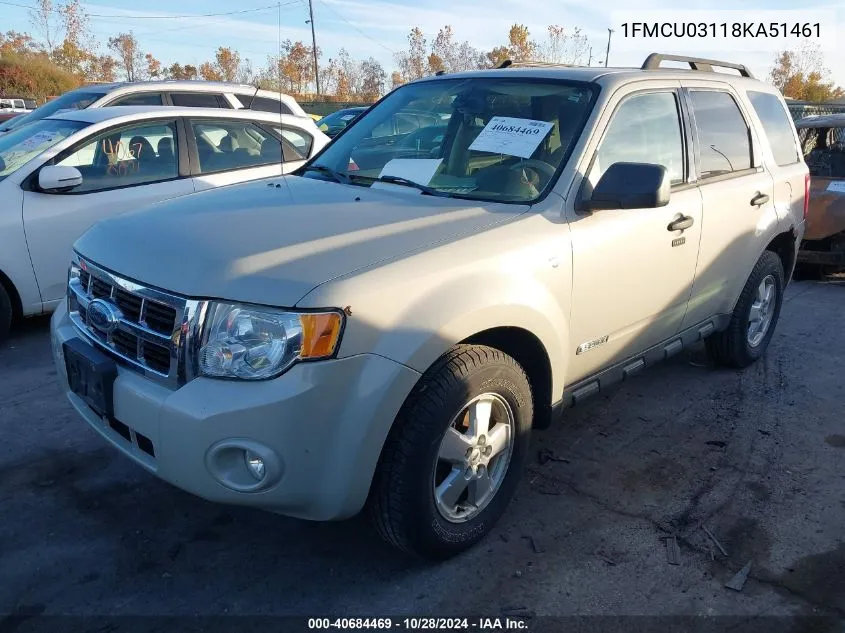 2008 Ford Escape Xlt VIN: 1FMCU03118KA51461 Lot: 40684469