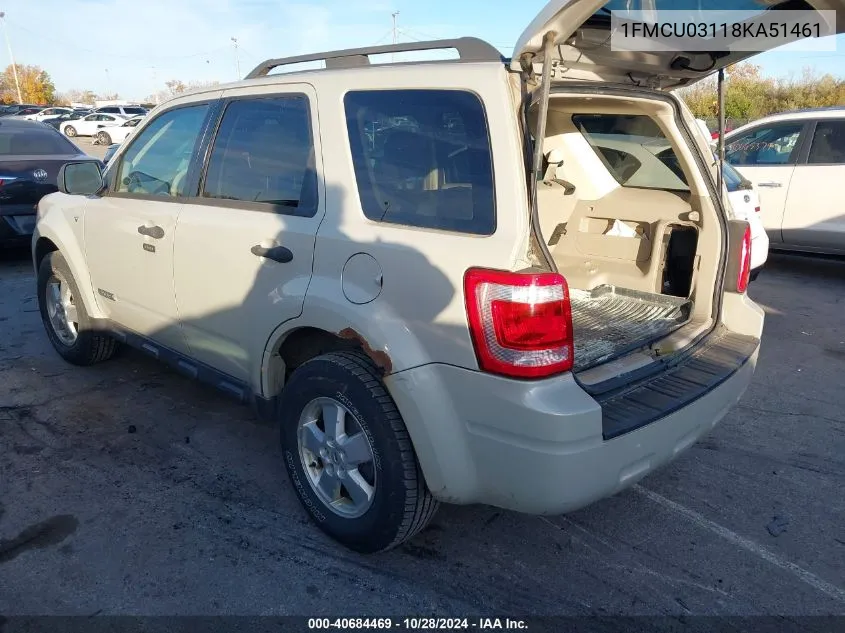 2008 Ford Escape Xlt VIN: 1FMCU03118KA51461 Lot: 40684469