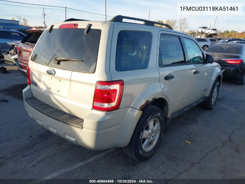 2008 Ford Escape Xlt VIN: 1FMCU03118KA51461 Lot: 40684469