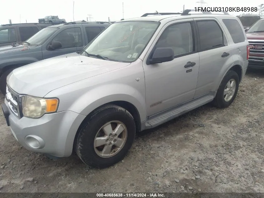 2008 Ford Escape Xlt VIN: 1FMCU03108KB48988 Lot: 40685638