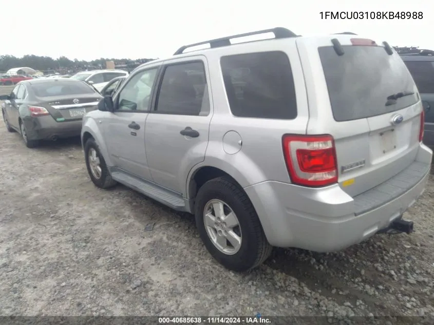 2008 Ford Escape Xlt VIN: 1FMCU03108KB48988 Lot: 40685638