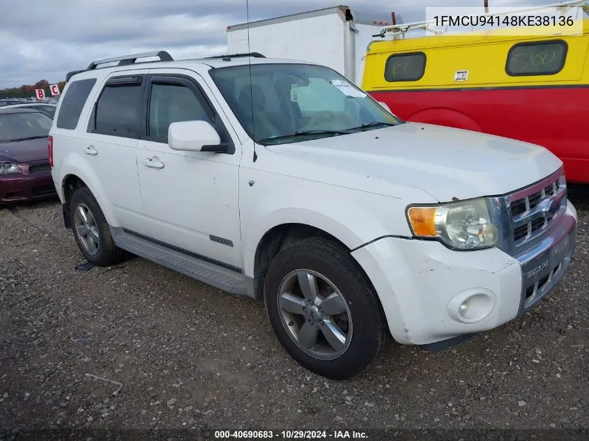 2008 Ford Escape Limited VIN: 1FMCU94148KE38136 Lot: 40690683