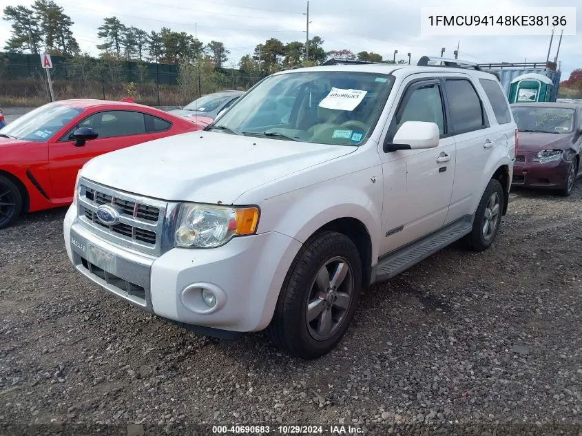 2008 Ford Escape Limited VIN: 1FMCU94148KE38136 Lot: 40690683