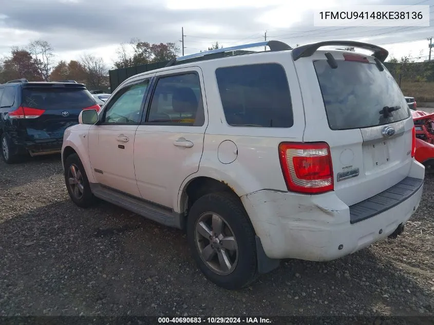 2008 Ford Escape Limited VIN: 1FMCU94148KE38136 Lot: 40690683