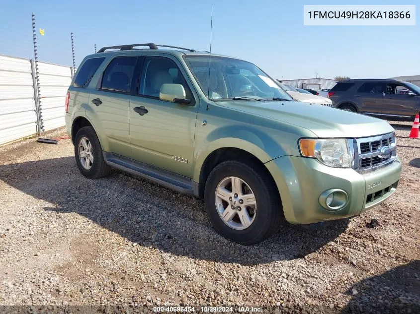 2008 Ford Escape Hybrid VIN: 1FMCU49H28KA18366 Lot: 40696454