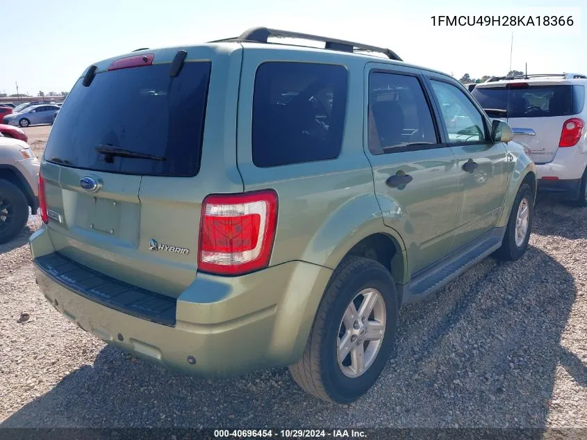 2008 Ford Escape Hybrid VIN: 1FMCU49H28KA18366 Lot: 40696454