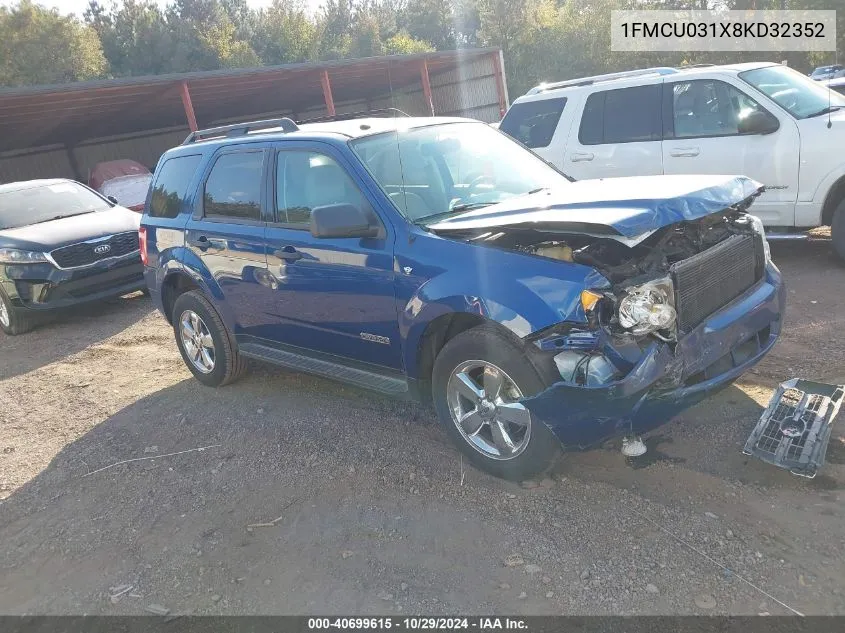 2008 Ford Escape Xlt VIN: 1FMCU031X8KD32352 Lot: 40699615