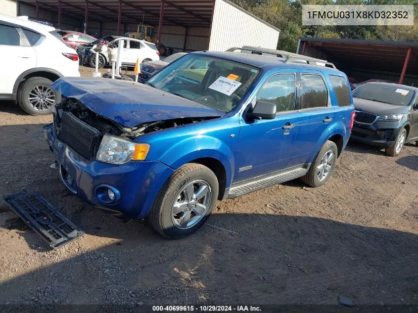 2008 Ford Escape Xlt VIN: 1FMCU031X8KD32352 Lot: 40699615