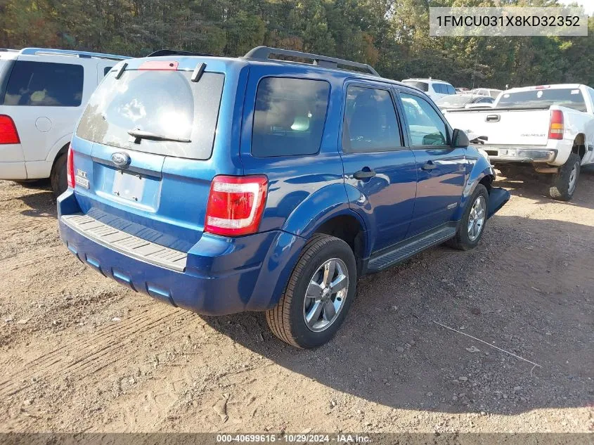 2008 Ford Escape Xlt VIN: 1FMCU031X8KD32352 Lot: 40699615