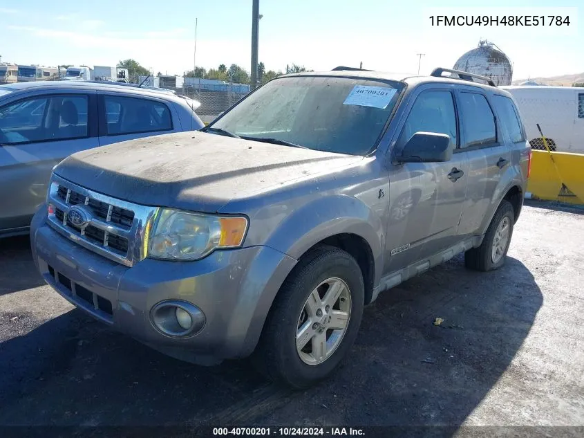 2008 Ford Escape Hybrid VIN: 1FMCU49H48KE51784 Lot: 40700201