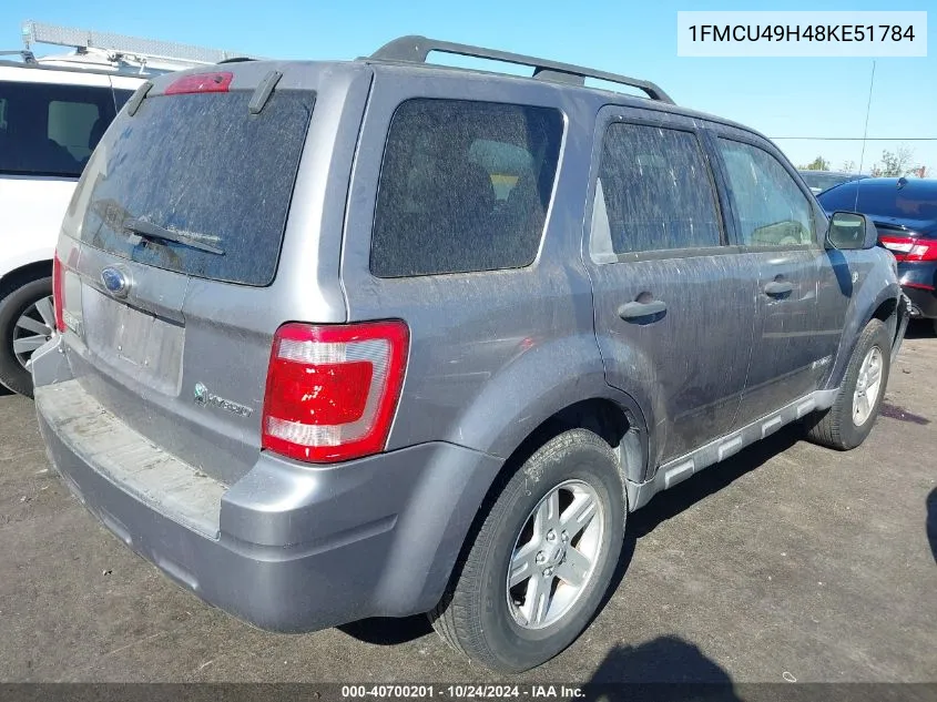 2008 Ford Escape Hybrid VIN: 1FMCU49H48KE51784 Lot: 40700201