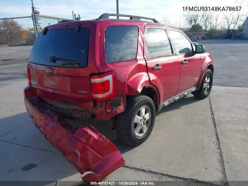 2008 Ford Escape Xlt VIN: 1FMCU93148KA78657 Lot: 40707427