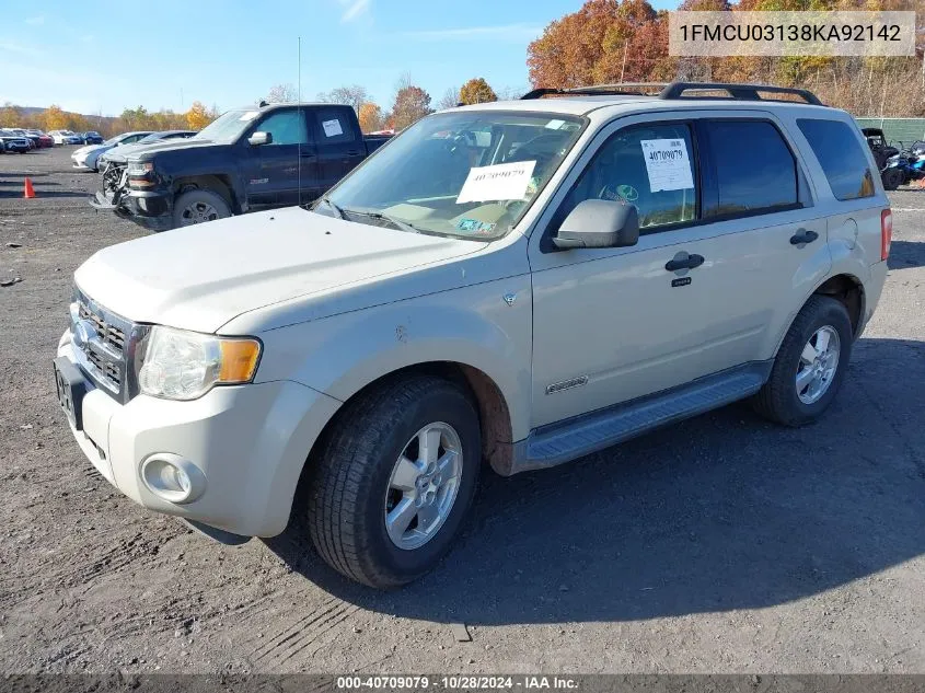 2008 Ford Escape Xlt VIN: 1FMCU03138KA92142 Lot: 40709079