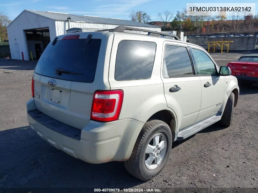 2008 Ford Escape Xlt VIN: 1FMCU03138KA92142 Lot: 40709079