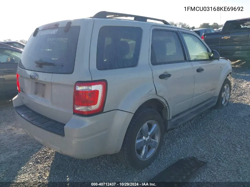 2008 Ford Escape Xlt VIN: 1FMCU03168KE69692 Lot: 40712437