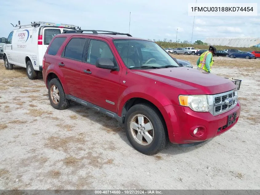 2008 Ford Escape Xlt VIN: 1FMCU03188KD74454 Lot: 40714680