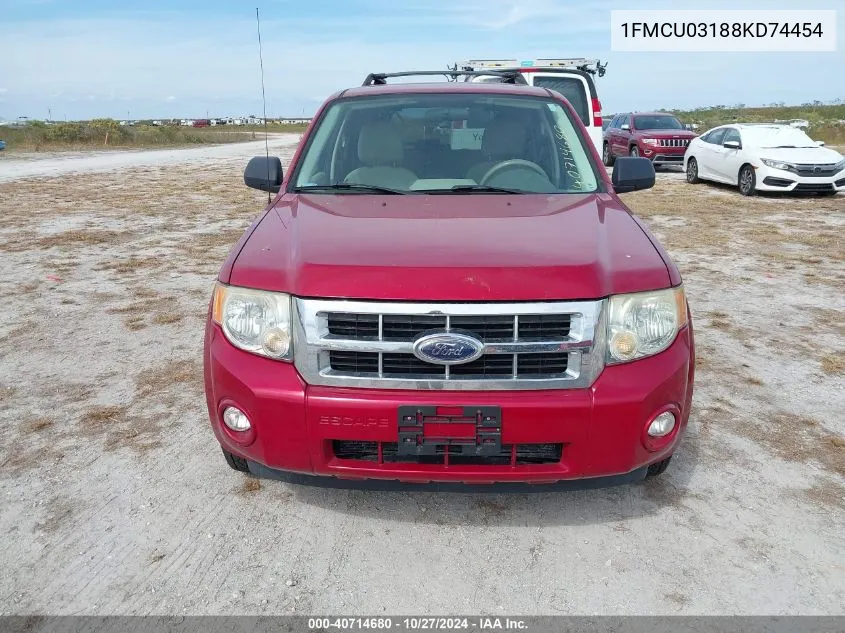 2008 Ford Escape Xlt VIN: 1FMCU03188KD74454 Lot: 40714680