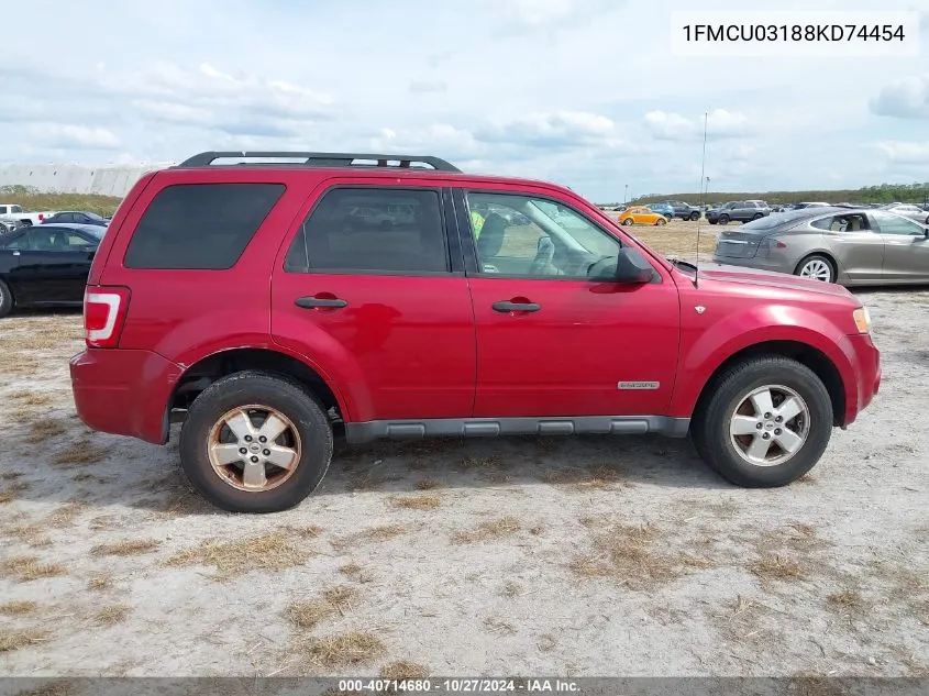 2008 Ford Escape Xlt VIN: 1FMCU03188KD74454 Lot: 40714680