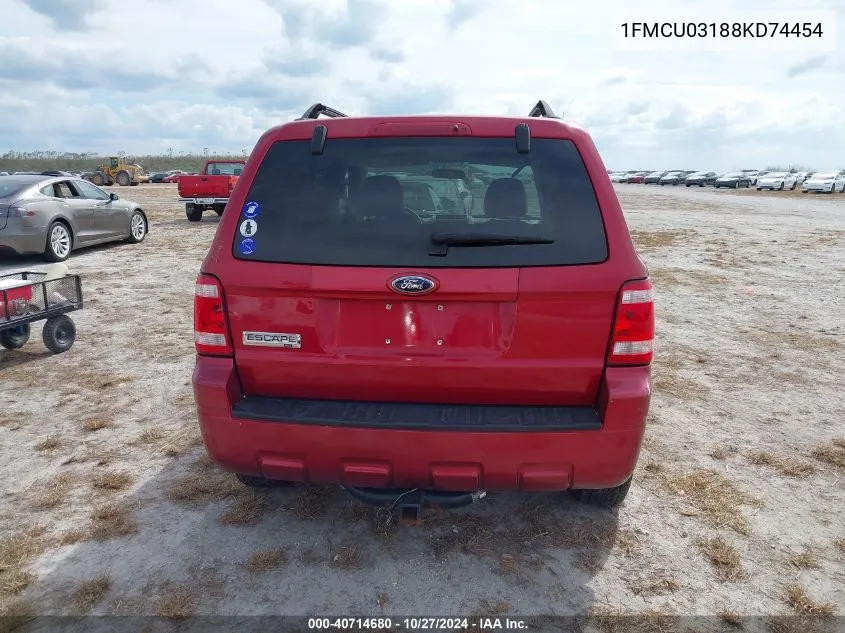 2008 Ford Escape Xlt VIN: 1FMCU03188KD74454 Lot: 40714680