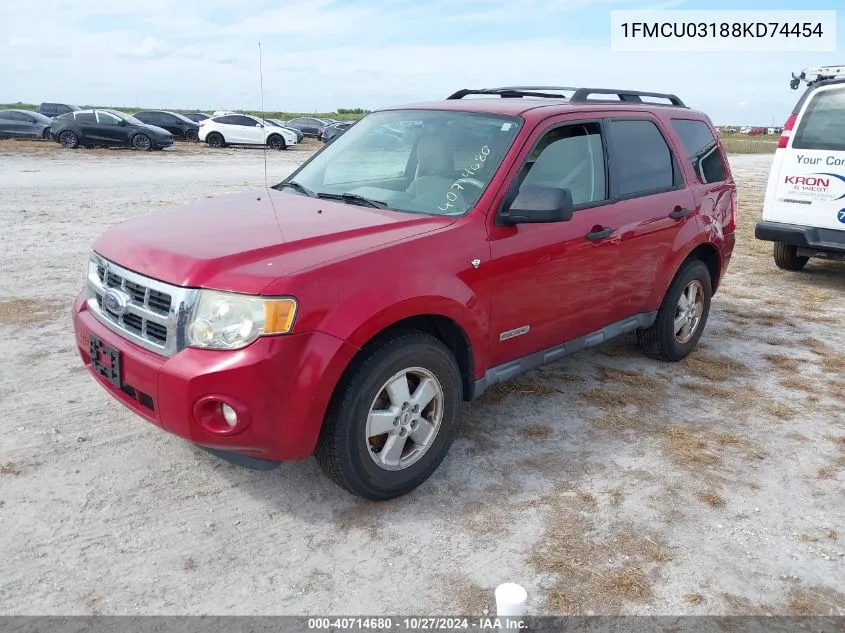 2008 Ford Escape Xlt VIN: 1FMCU03188KD74454 Lot: 40714680