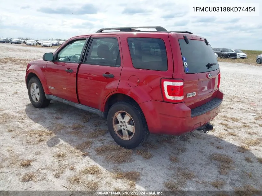 2008 Ford Escape Xlt VIN: 1FMCU03188KD74454 Lot: 40714680