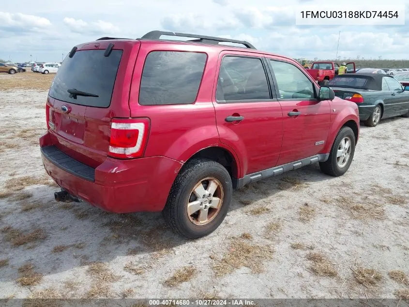 2008 Ford Escape Xlt VIN: 1FMCU03188KD74454 Lot: 40714680