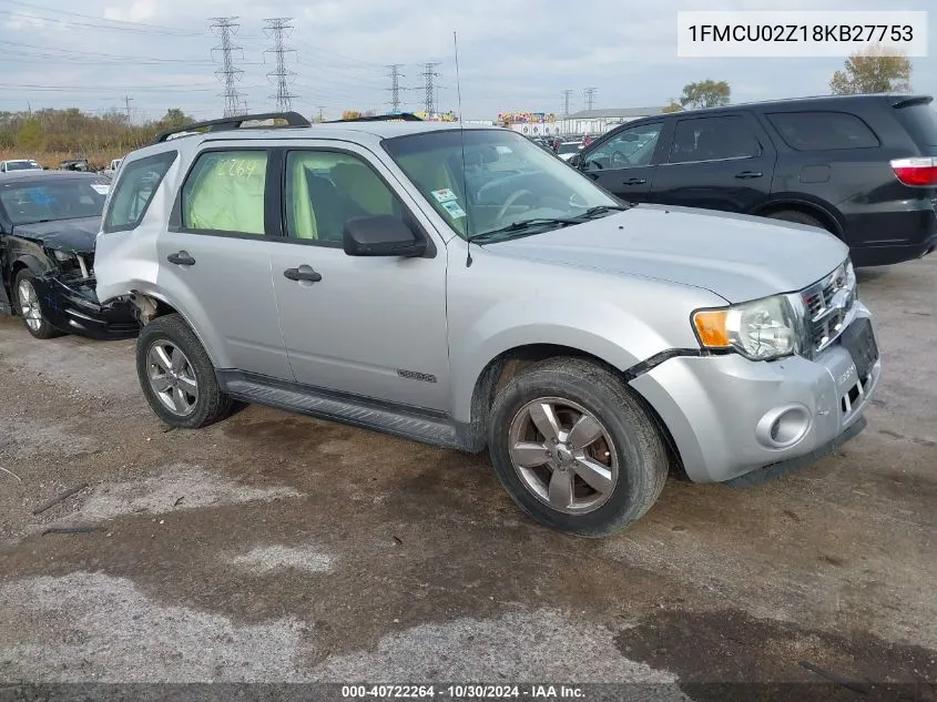 2008 Ford Escape Xls VIN: 1FMCU02Z18KB27753 Lot: 40722264