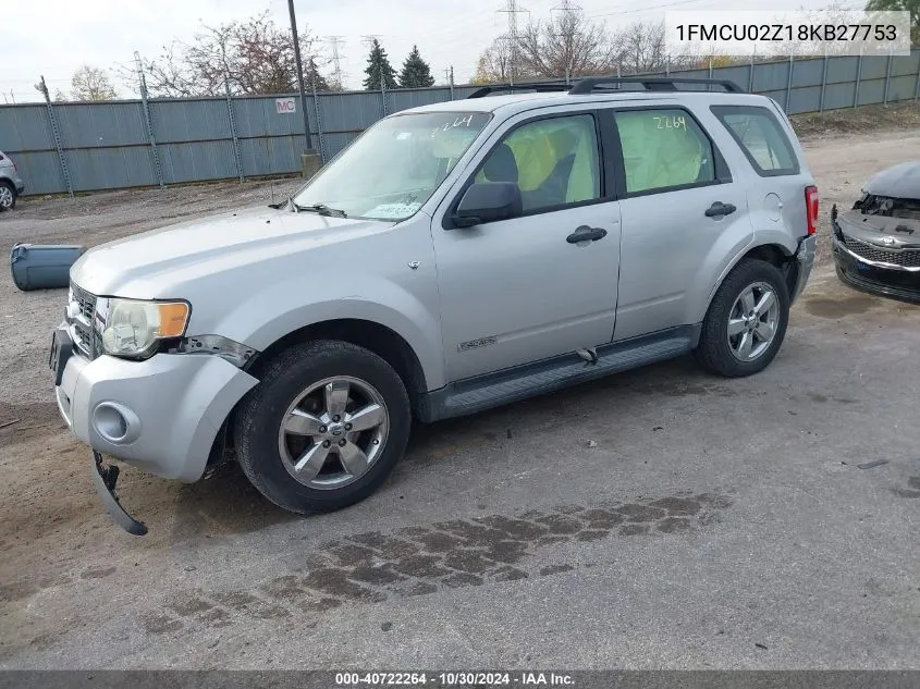 2008 Ford Escape Xls VIN: 1FMCU02Z18KB27753 Lot: 40722264