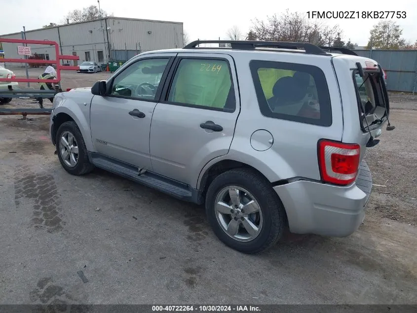 2008 Ford Escape Xls VIN: 1FMCU02Z18KB27753 Lot: 40722264