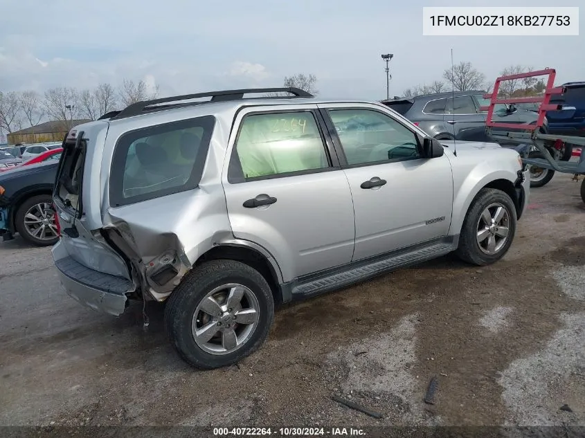 2008 Ford Escape Xls VIN: 1FMCU02Z18KB27753 Lot: 40722264