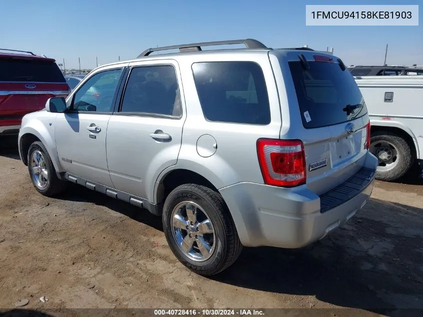 2008 Ford Escape Limited VIN: 1FMCU94158KE81903 Lot: 40728416