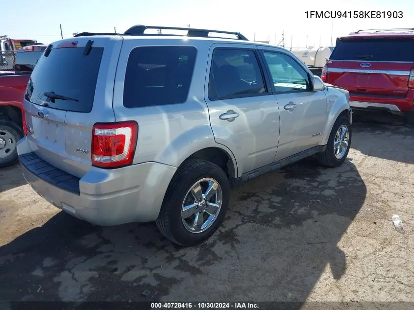 2008 Ford Escape Limited VIN: 1FMCU94158KE81903 Lot: 40728416