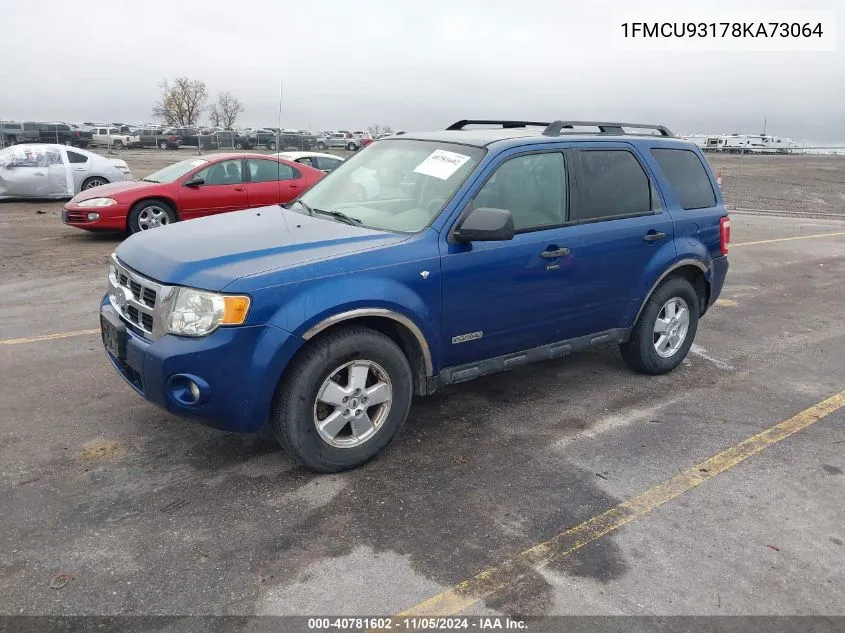 2008 Ford Escape Xlt VIN: 1FMCU93178KA73064 Lot: 40781602