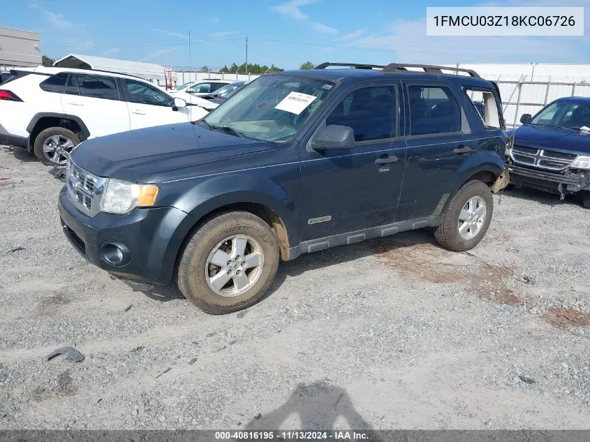 2008 Ford Escape Xlt VIN: 1FMCU03Z18KC06726 Lot: 40816195