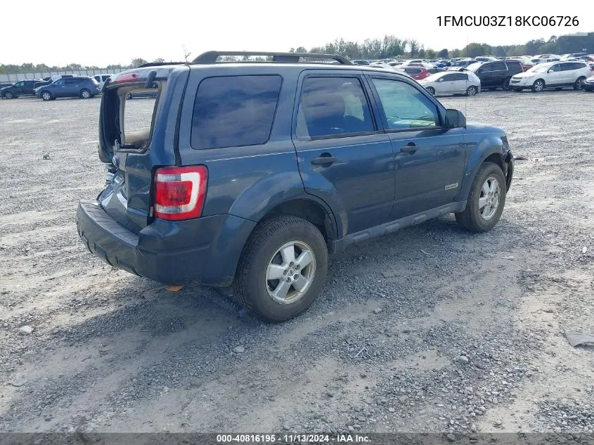 2008 Ford Escape Xlt VIN: 1FMCU03Z18KC06726 Lot: 40816195