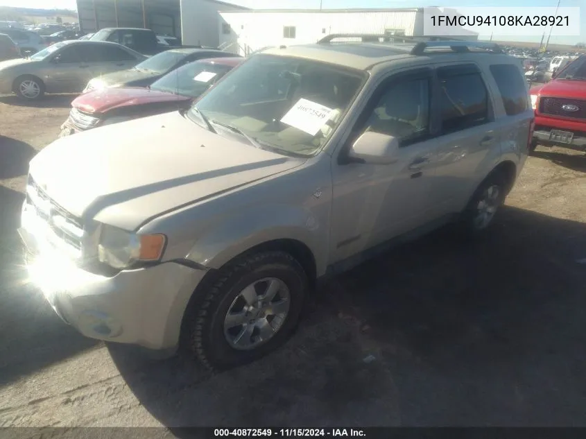 2008 Ford Escape Limited VIN: 1FMCU94108KA28921 Lot: 40872549