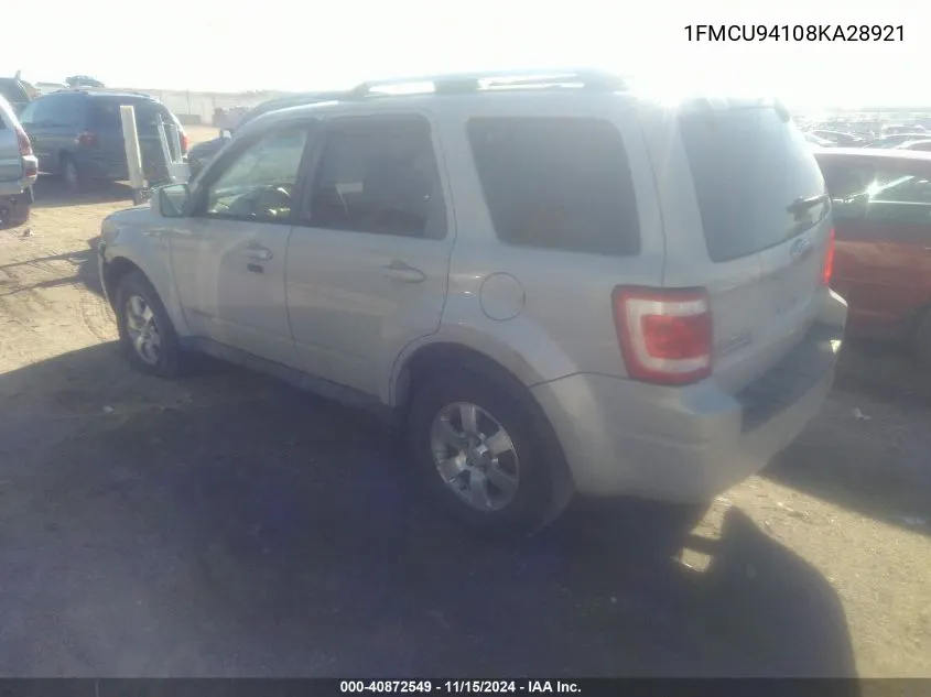 2008 Ford Escape Limited VIN: 1FMCU94108KA28921 Lot: 40872549